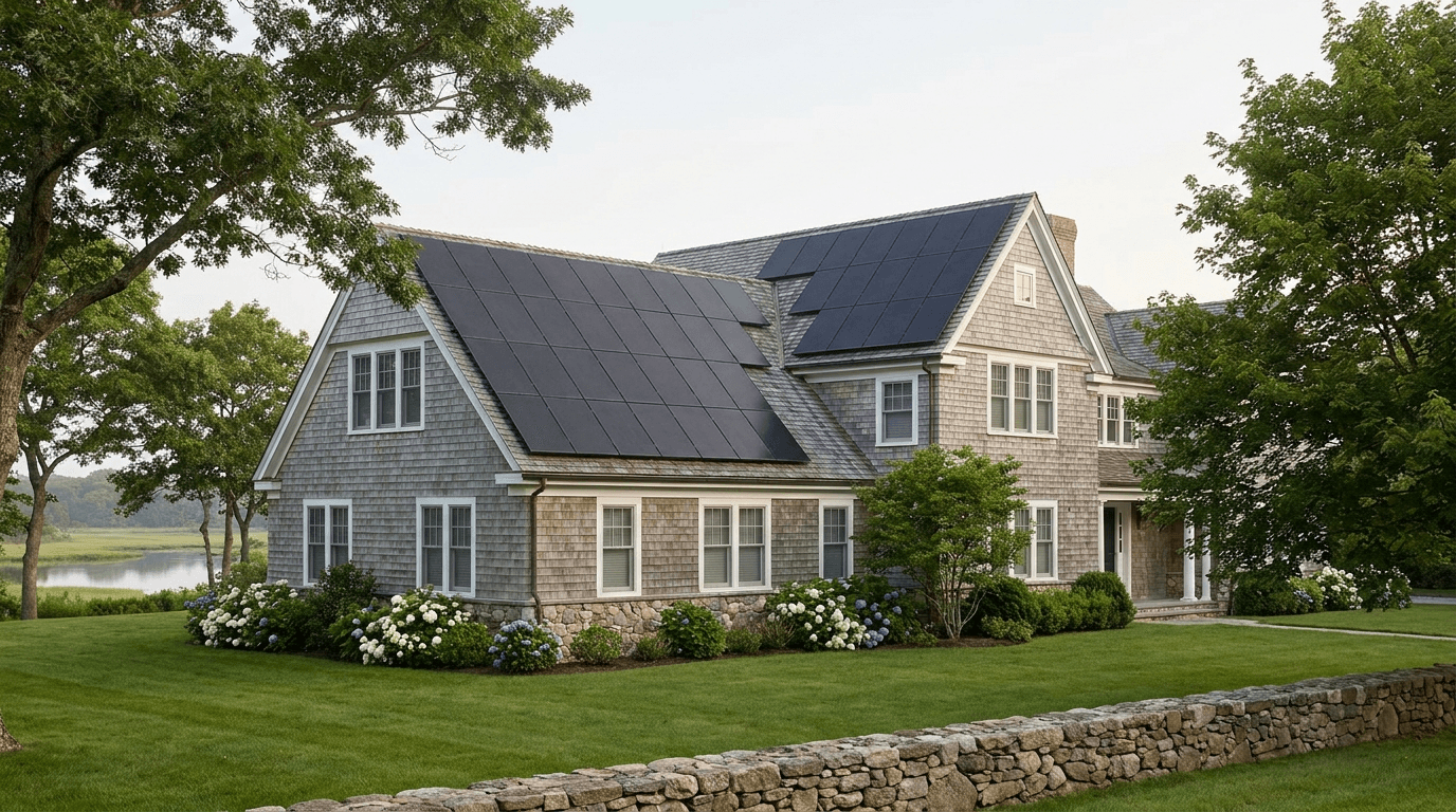 Home with rooftop solar panels